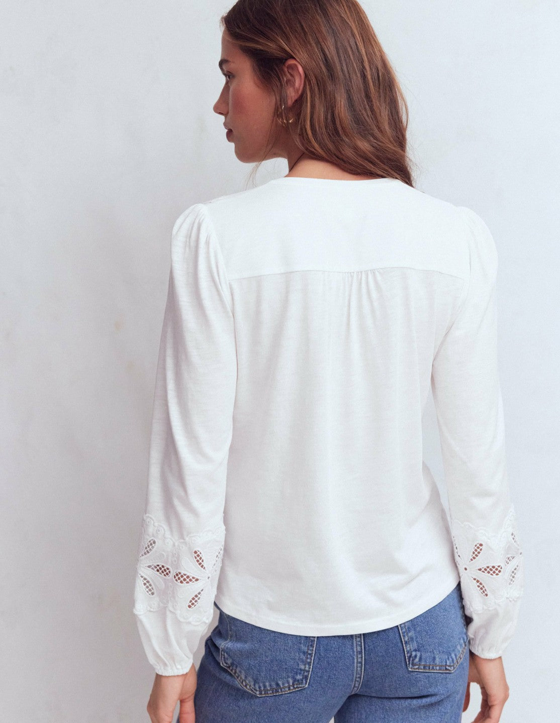Boden Women Scallop Cutwork Top-White