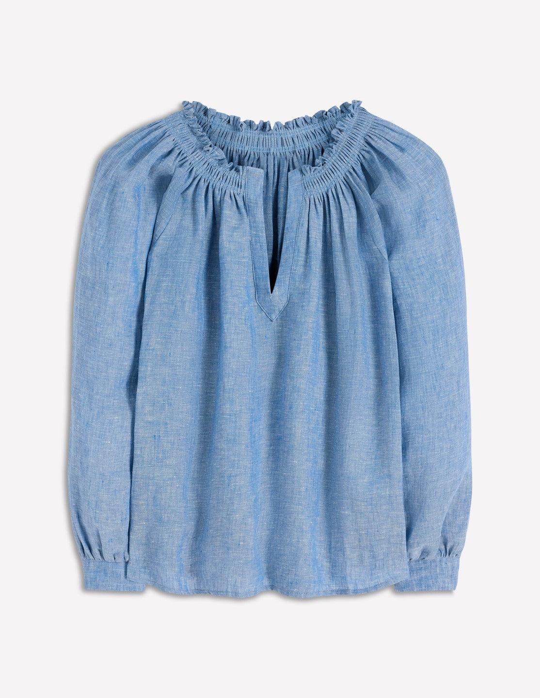Boden Women Serena Pleat Neck Linen Top-Chambray
