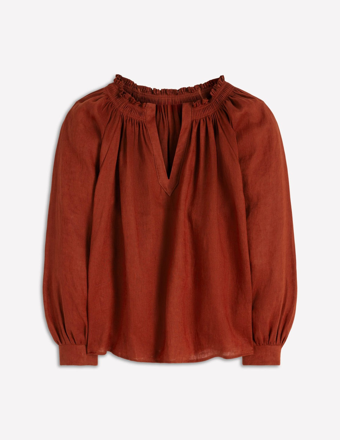 Boden Women Serena Pleat Neck Linen Top-Burnt Henna