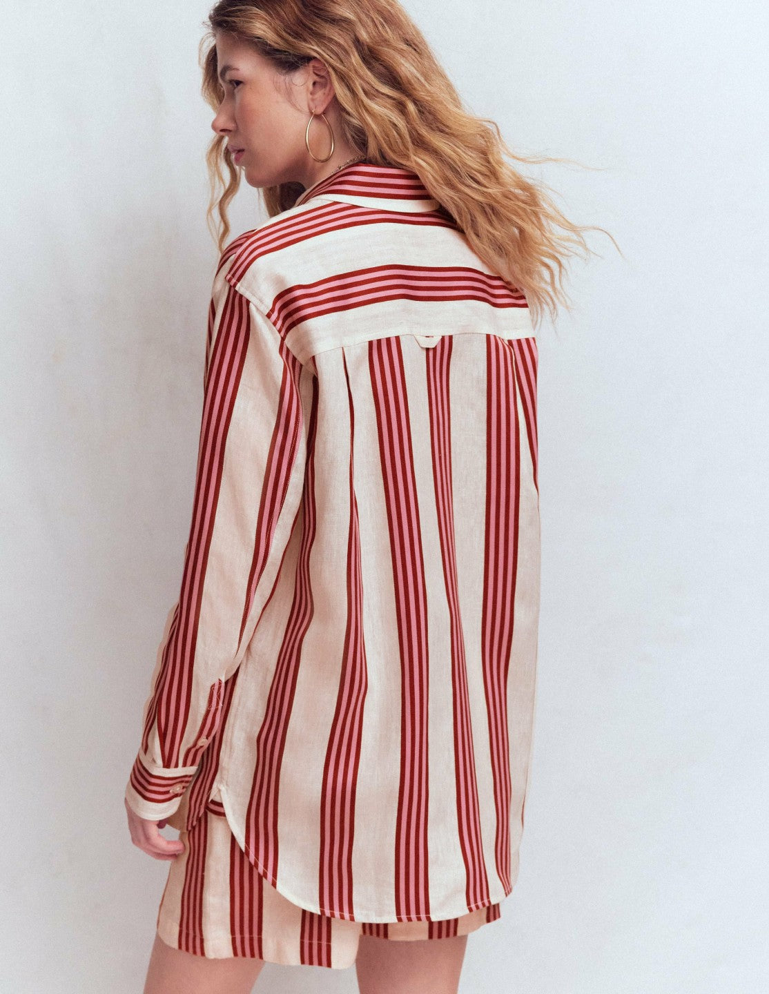 Boden Women Sadie Relaxed Linen Shirt-Ivory, Brown, Pink Stripe