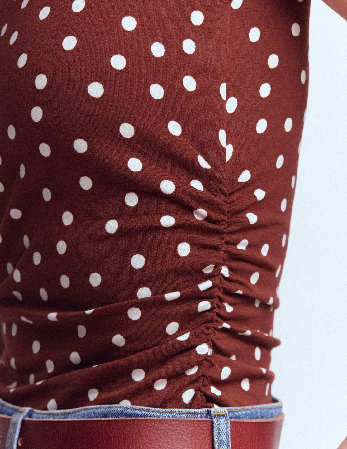 Boden Women Tia Sleeveless Ruch Jersey Top-Bitter Chocolate & Ivory Spot