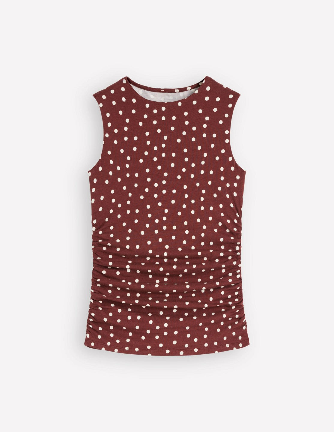 Boden Women Tia Sleeveless Ruch Jersey Top-Bitter Chocolate & Ivory Spot