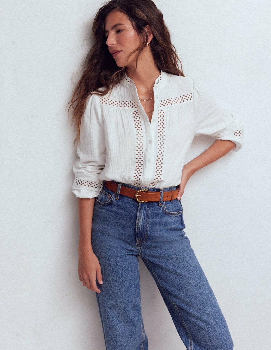 Boden Women Trim Detail Double Cloth Top-White