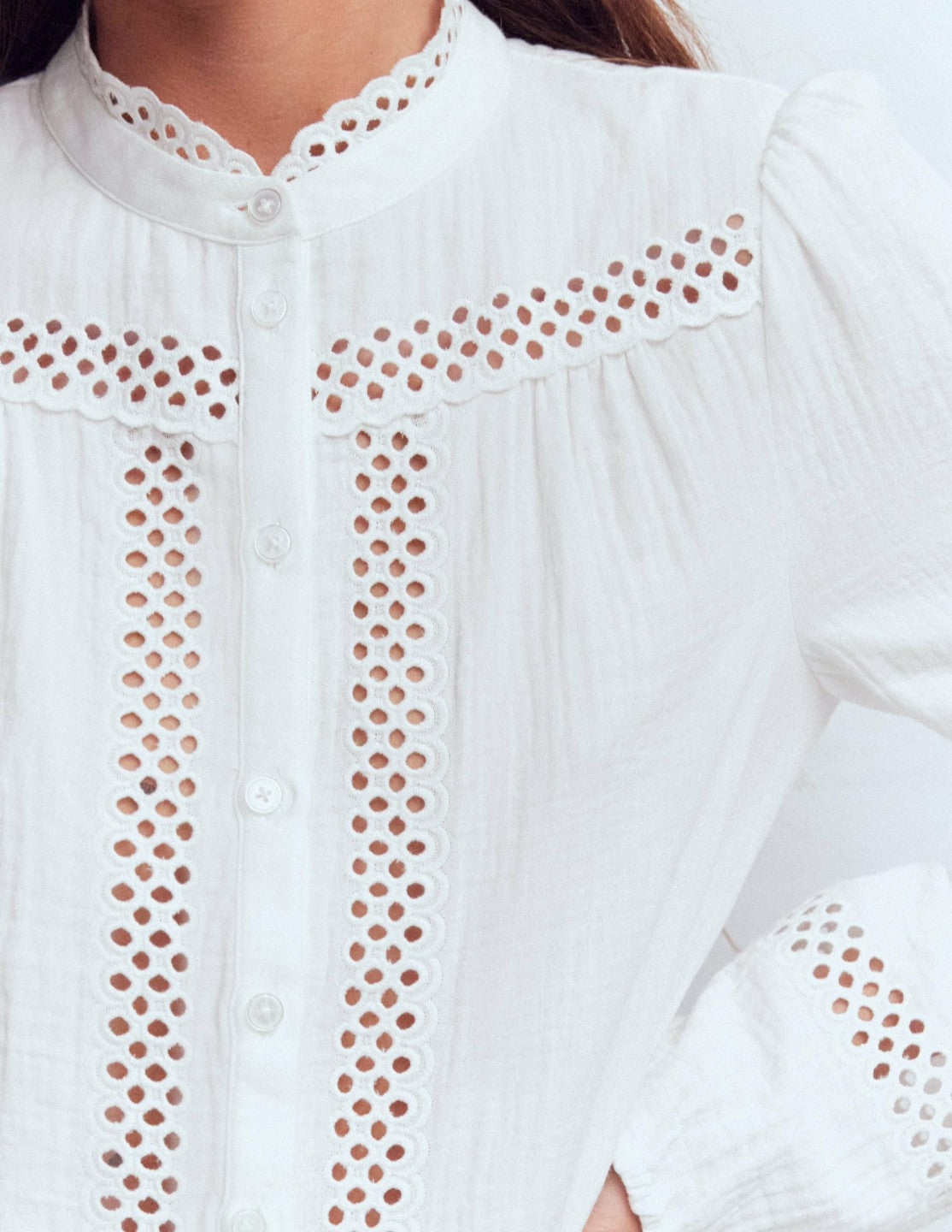 Boden Women Trim Detail Double Cloth Top-White