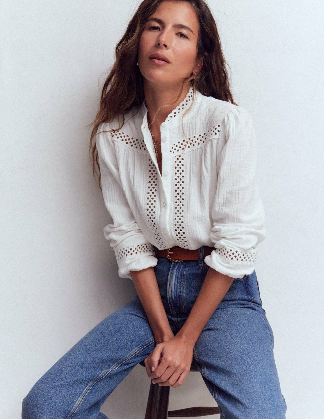 Boden Women Trim Detail Double Cloth Top-White
