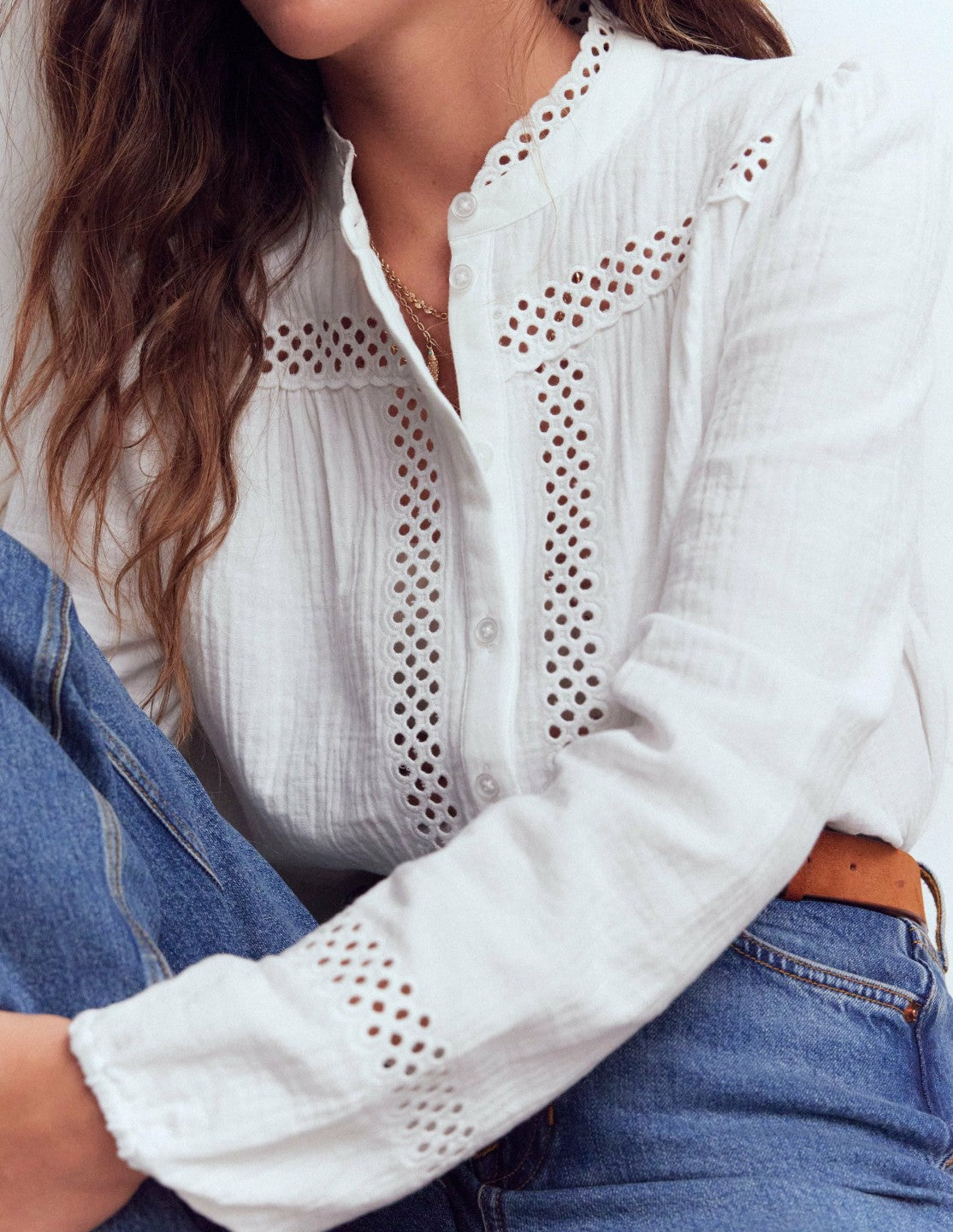 Boden Women Trim Detail Double Cloth Top-White