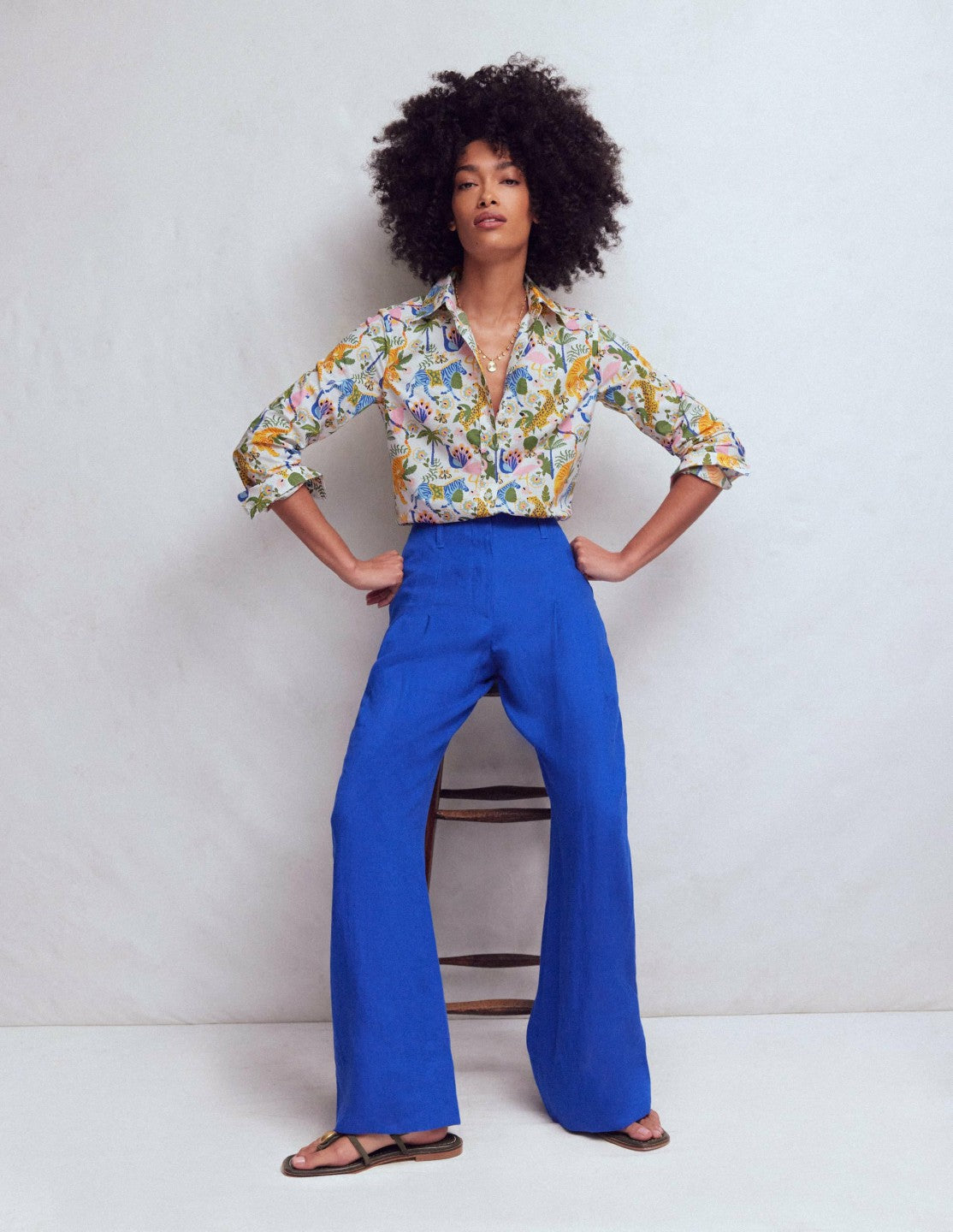 Boden Women Sienna Cotton Shirt-Multi, Tropical Safari