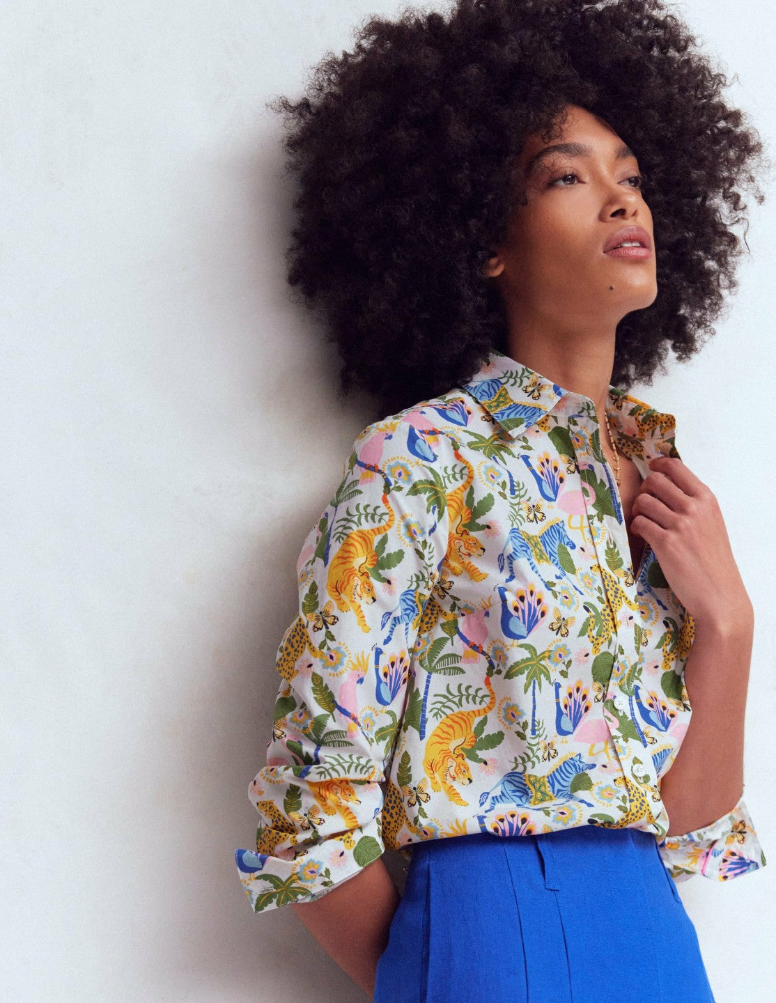 Boden Women Sienna Cotton Shirt-Multi, Tropical Safari