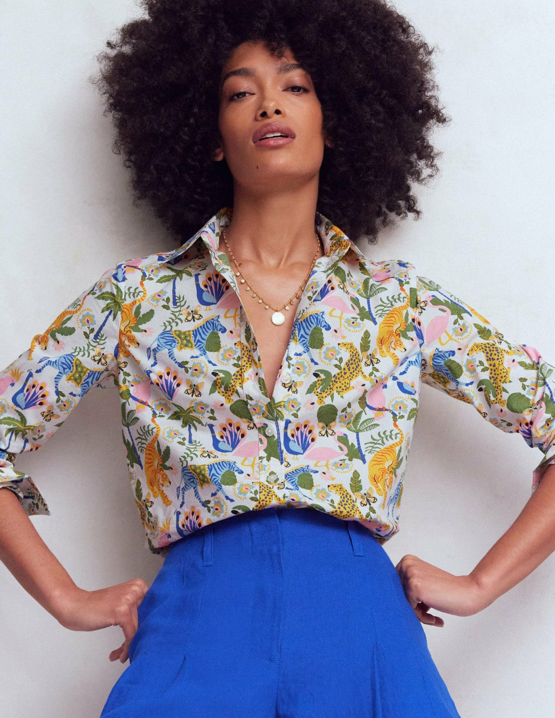 Boden Women Sienna Cotton Shirt-Multi, Tropical Safari