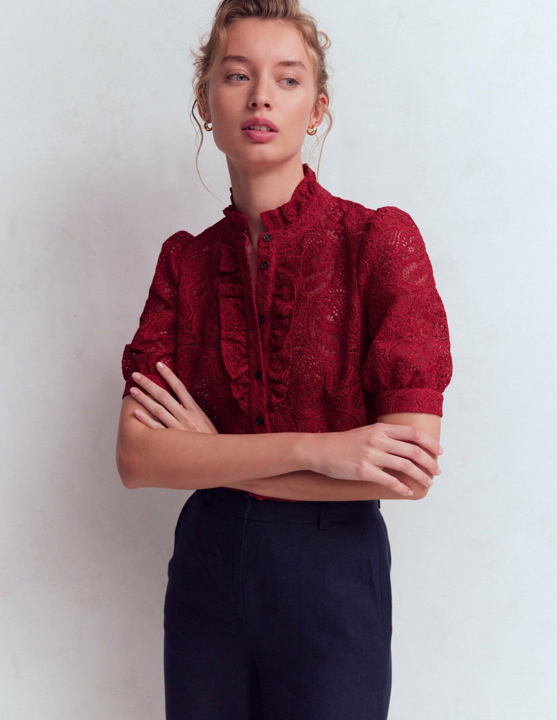Boden Women Sasha Short Sleeve Lace Top-Pomegranate