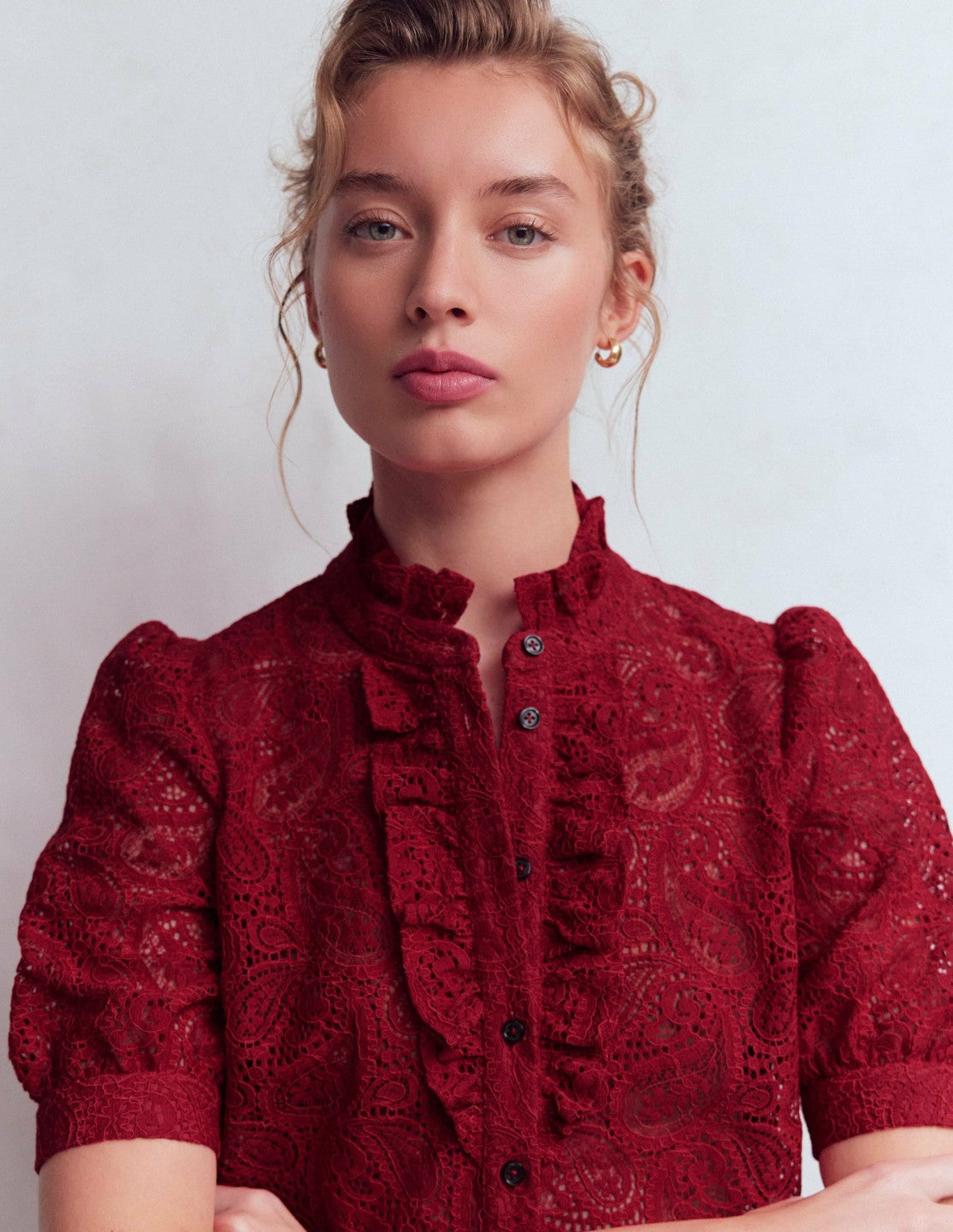 Boden Women Sasha Short Sleeve Lace Top-Pomegranate