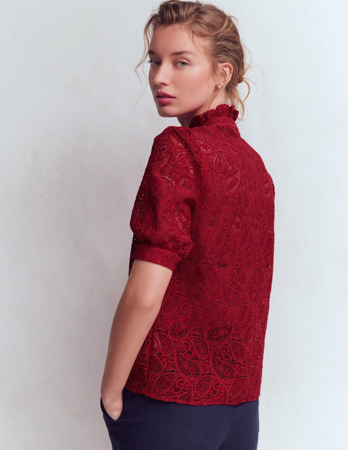 Boden Women Sasha Short Sleeve Lace Top-Pomegranate