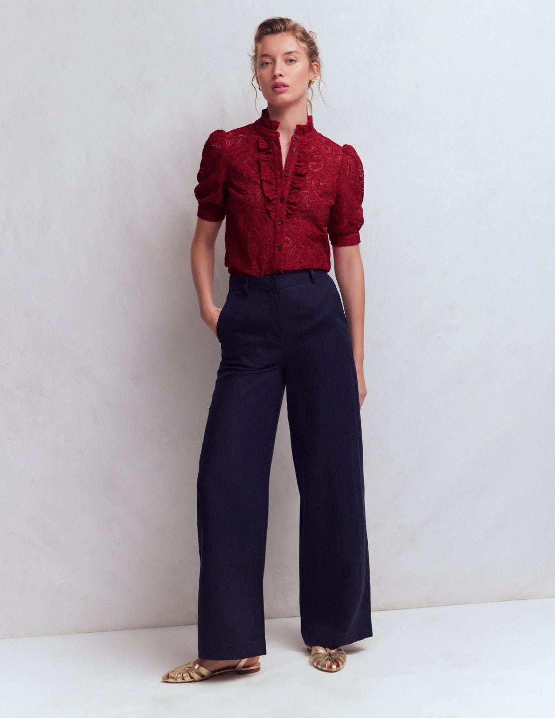 Boden Women Sasha Short Sleeve Lace Top-Pomegranate