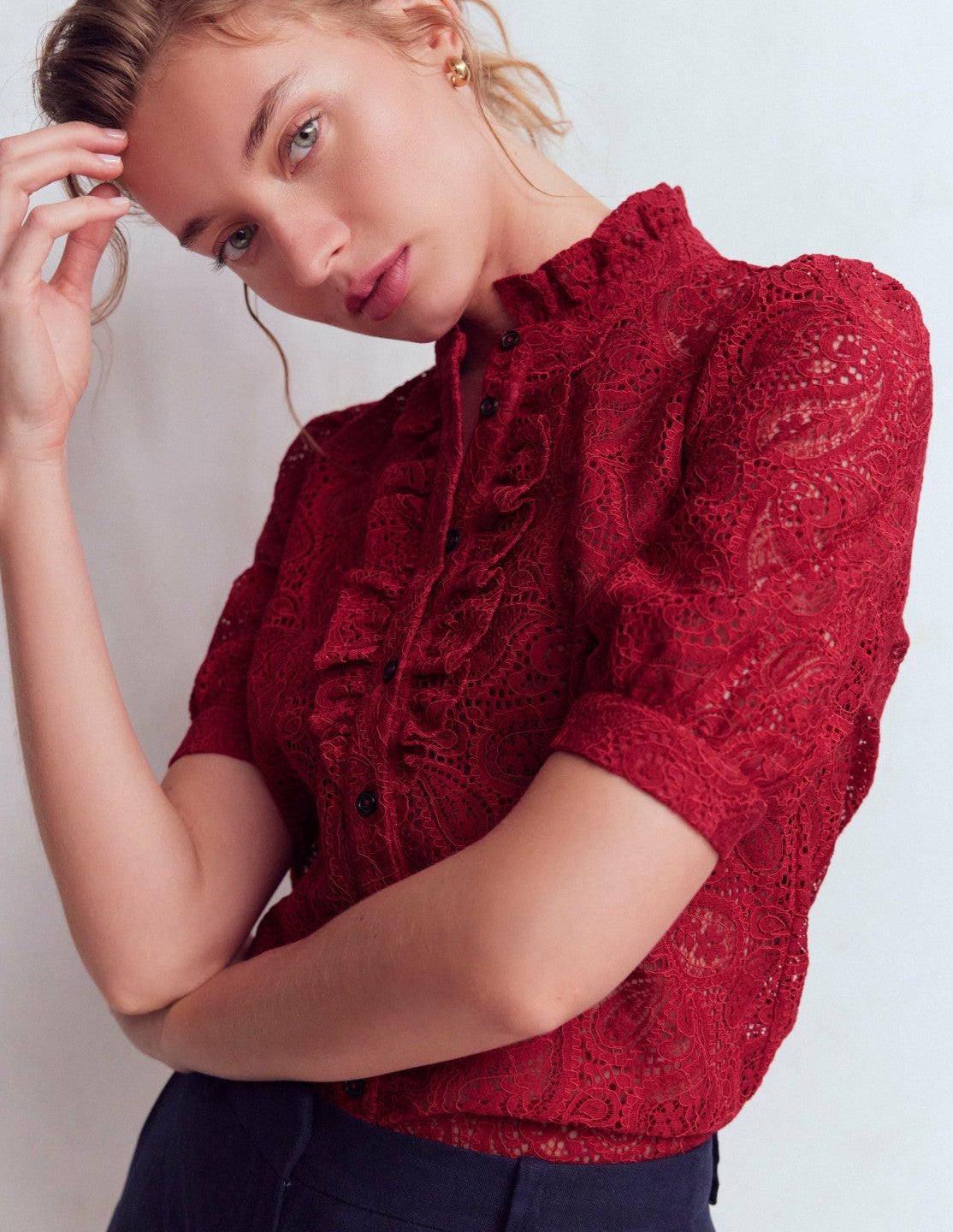 Boden Women Sasha Short Sleeve Lace Top-Pomegranate