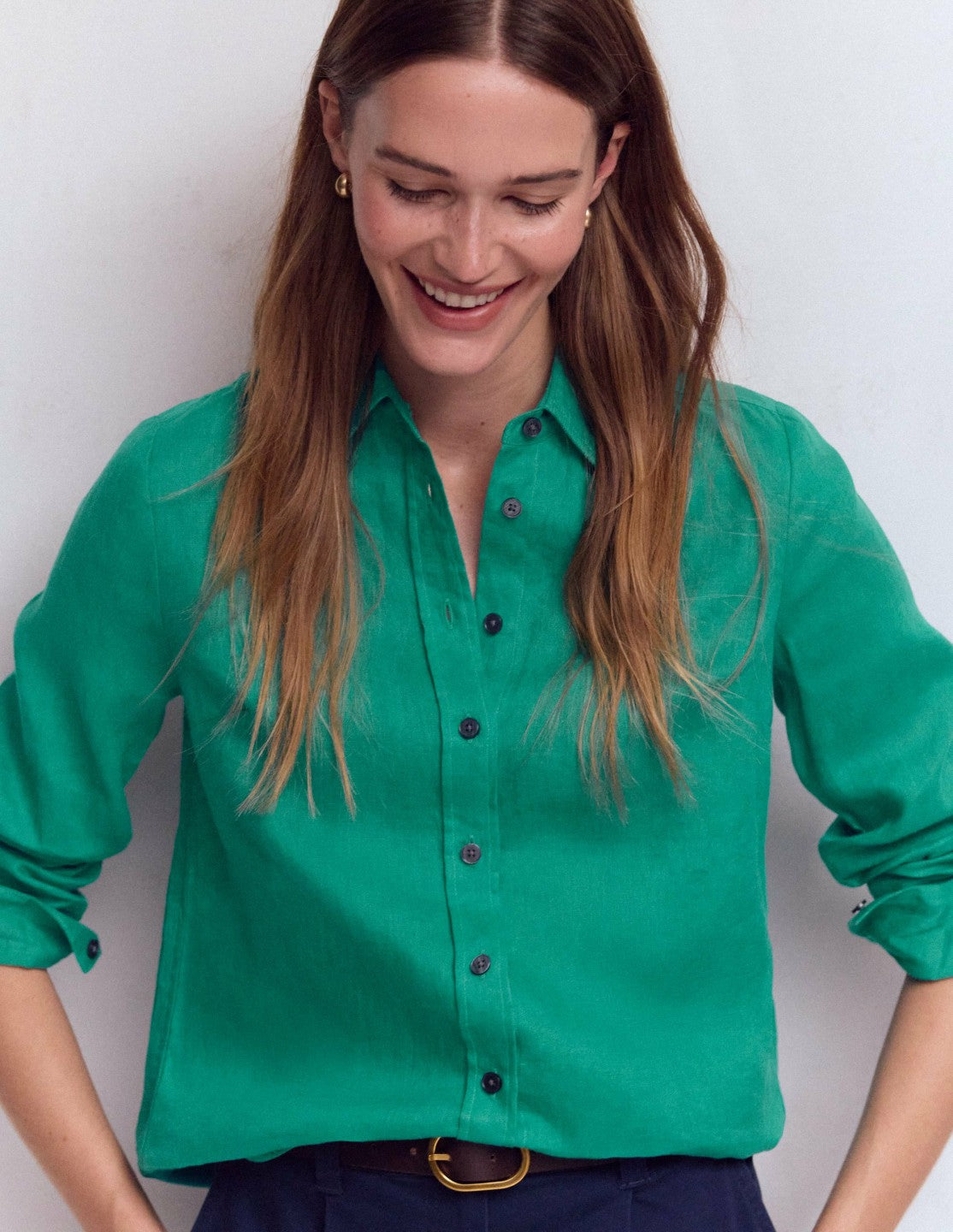 Boden Women Sienna Linen Shirt-Deep Teal