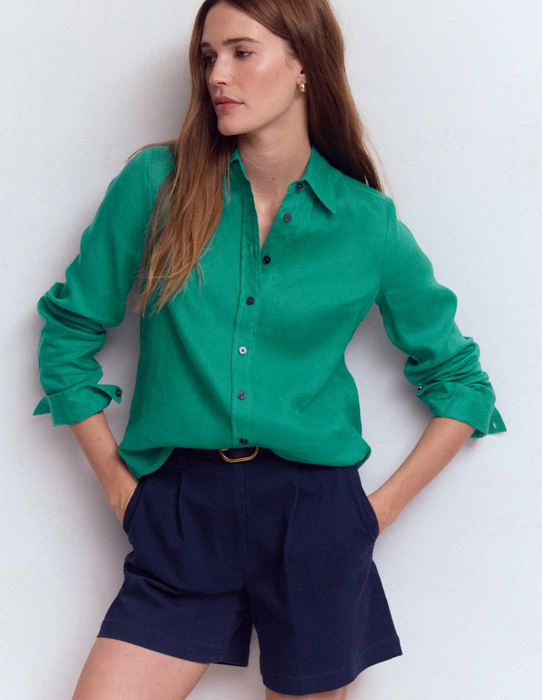 Boden Women Sienna Linen Shirt-Deep Teal