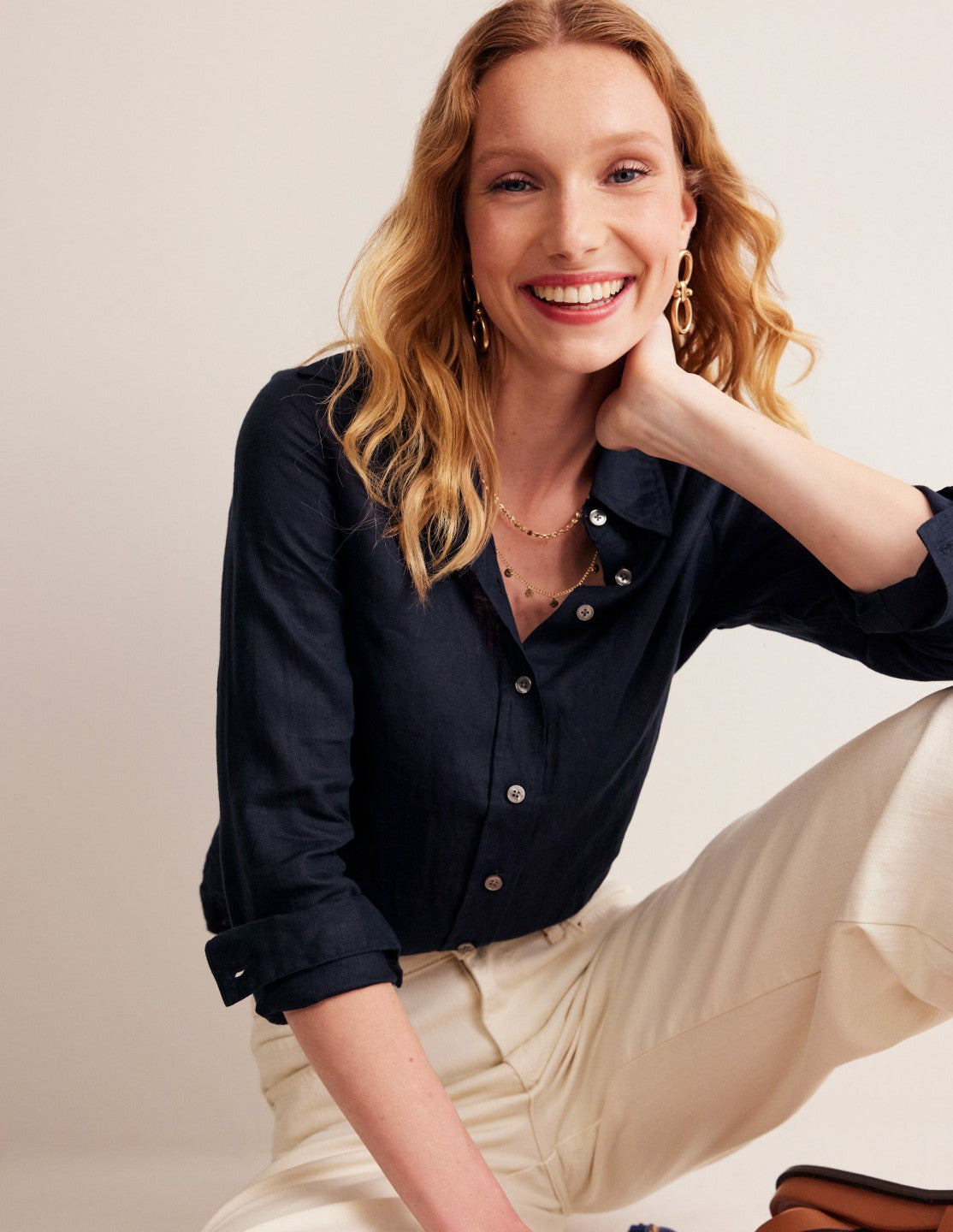 Boden Women Sienna Linen Shirt-Navy