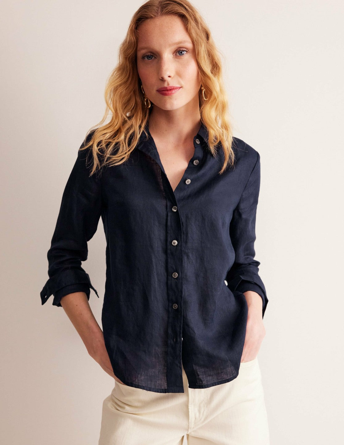Boden Women Sienna Linen Shirt-Navy