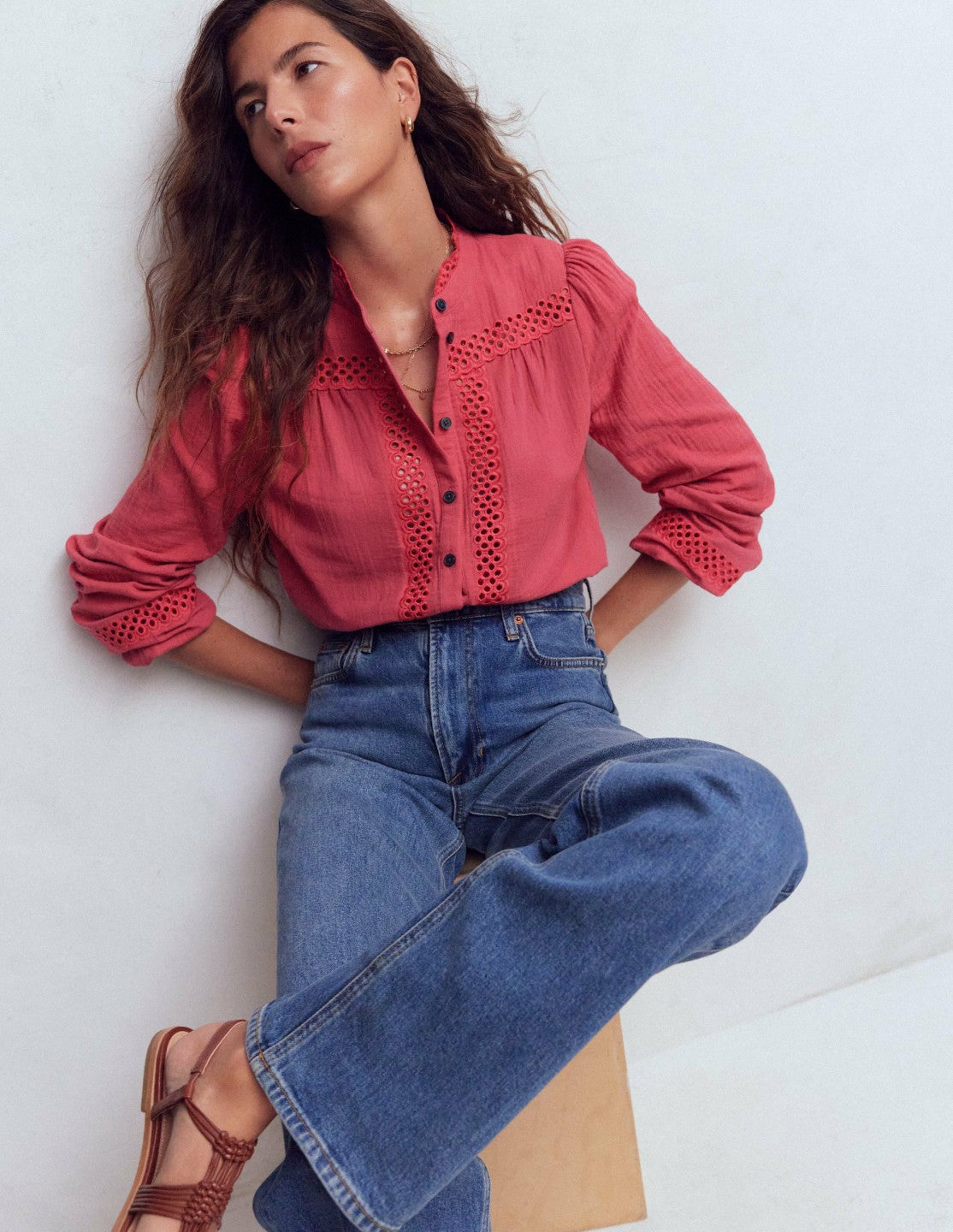Boden Women Trim Detail Double Cloth Top-Hollyberry