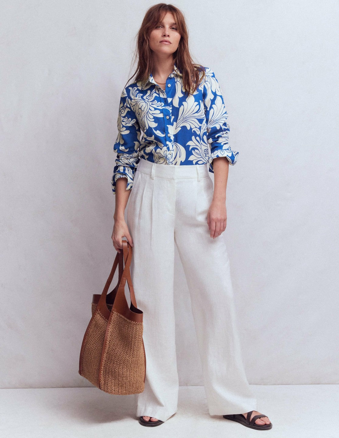 Boden Women Sienna Linen Shirt-Blue, Botanical Flourish