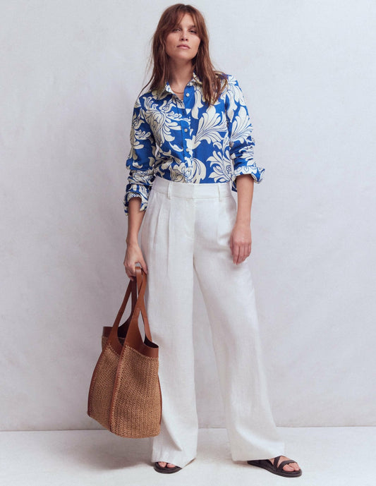 Boden Women Sienna Linen Shirt-Blue, Botanical Flourish