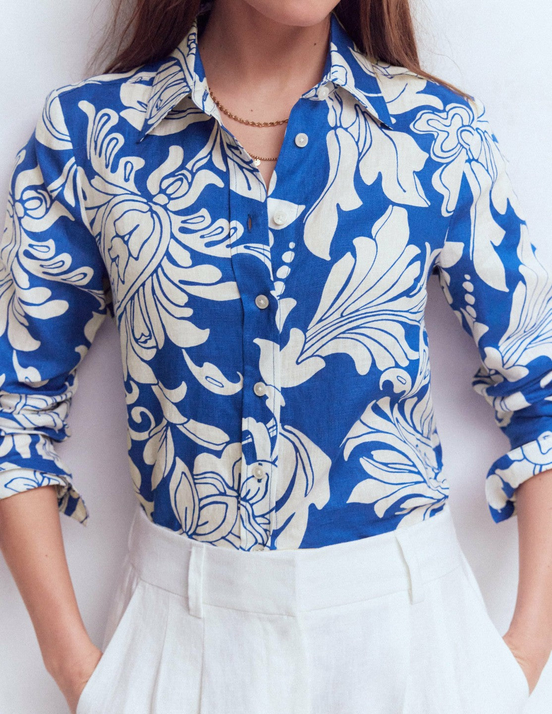Boden Women Sienna Linen Shirt-Blue, Botanical Flourish