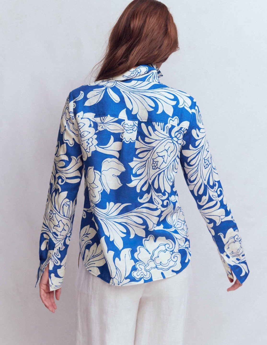 Boden Women Sienna Linen Shirt-Blue, Botanical Flourish