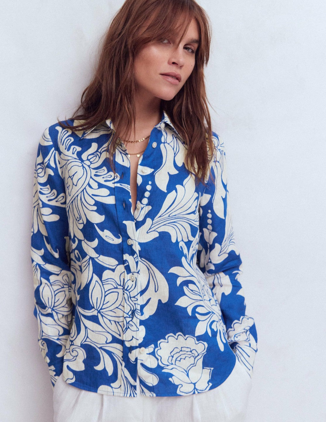 Boden Women Sienna Linen Shirt-Blue, Botanical Flourish