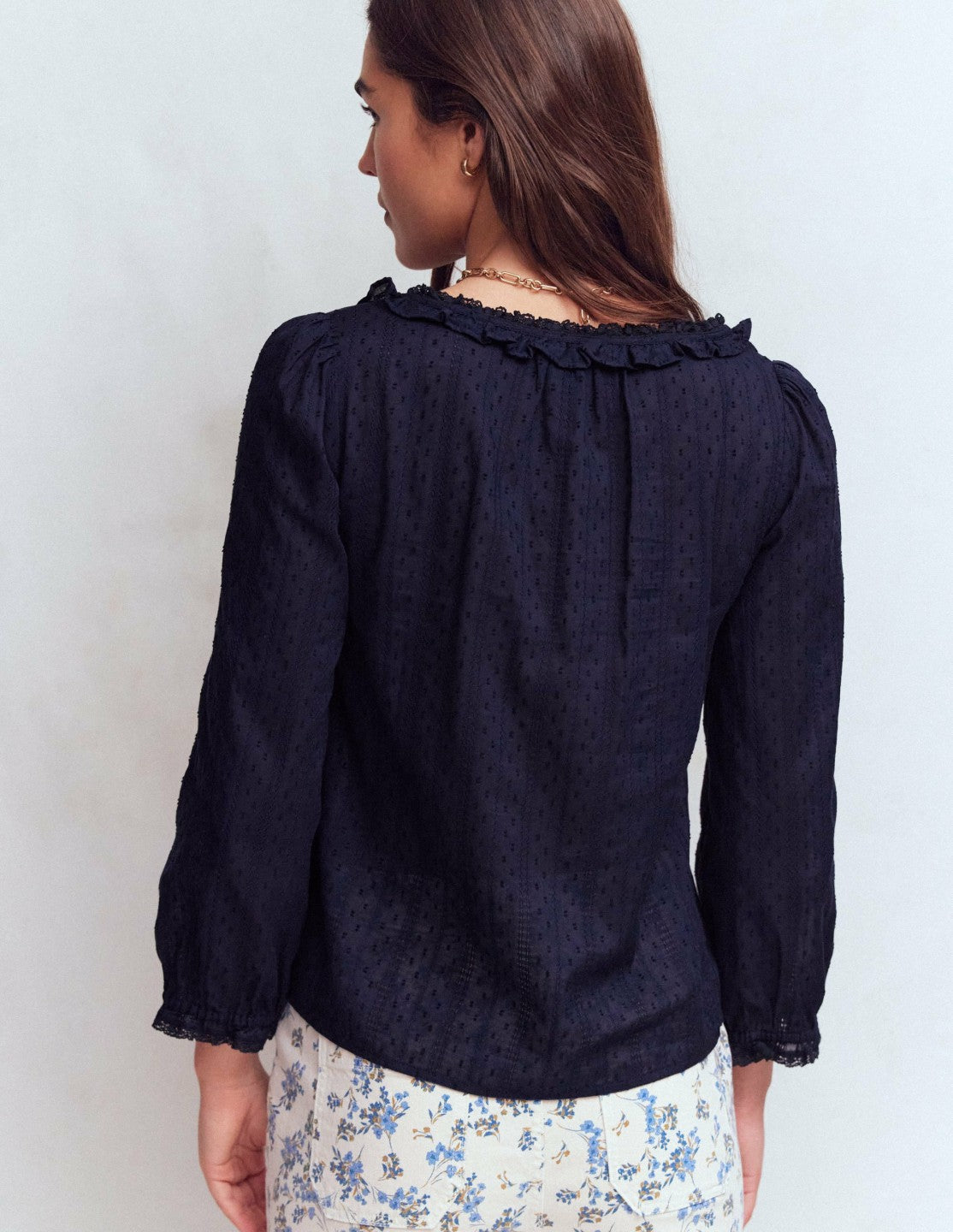 Boden Women Scoop Neck Ruffle Top-Navy