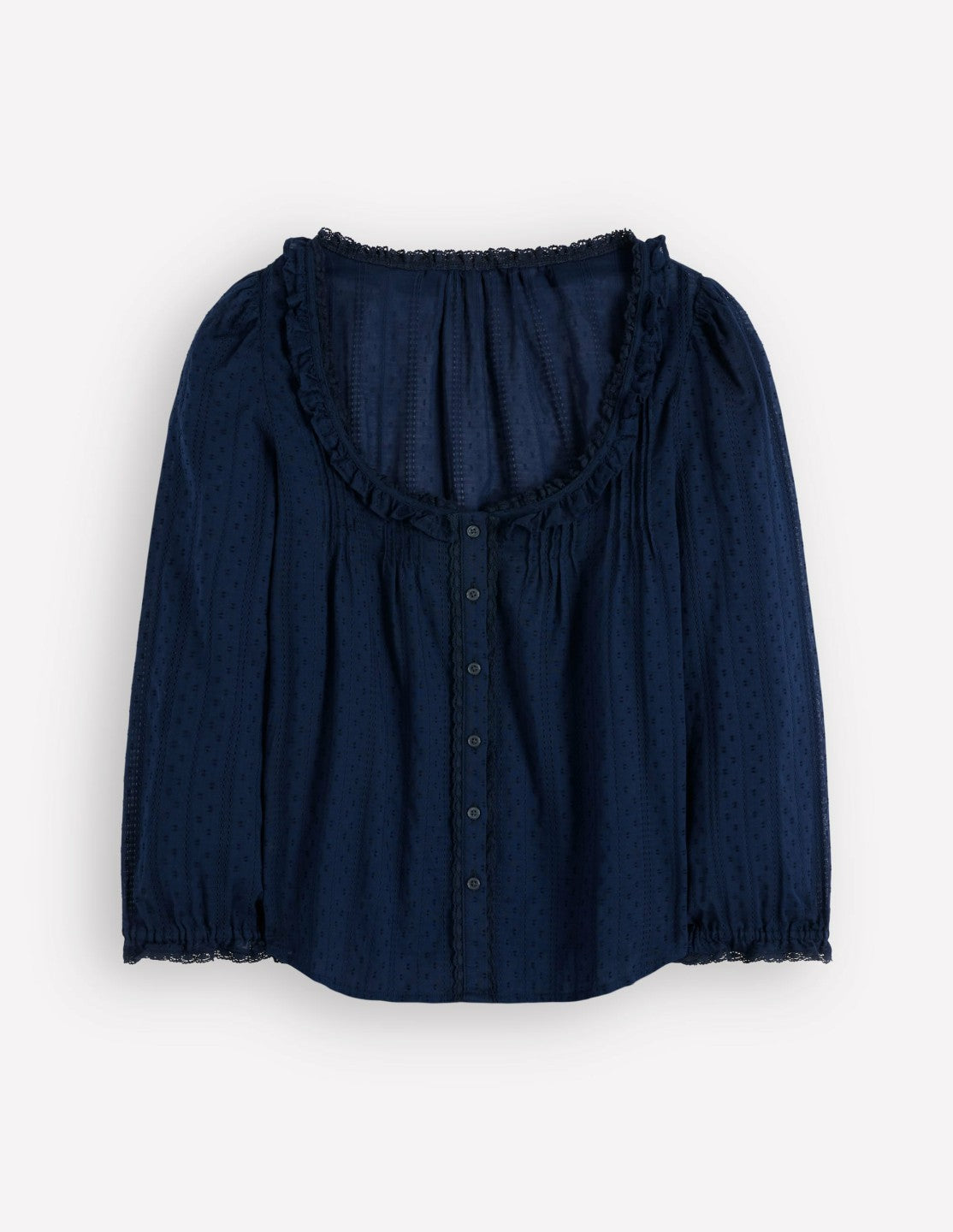 Boden Women Scoop Neck Ruffle Top-Navy