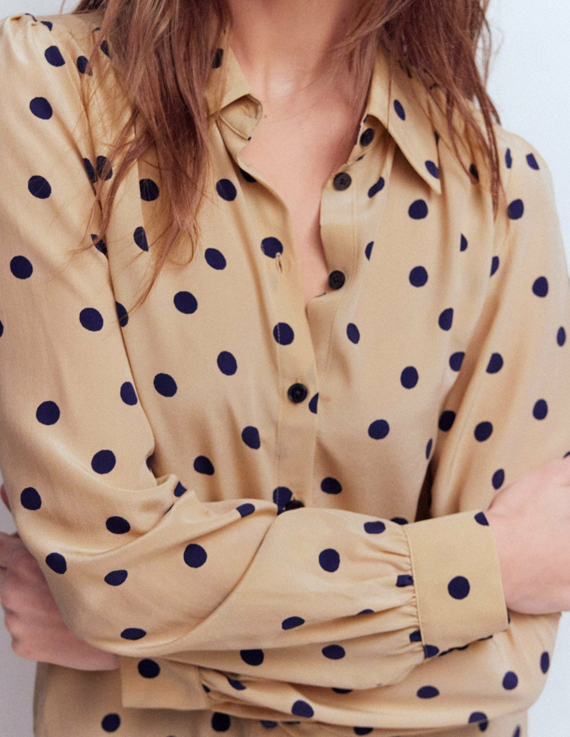 Boden Women Sara Silk Shirt-Sand, Painted Dot Spaced