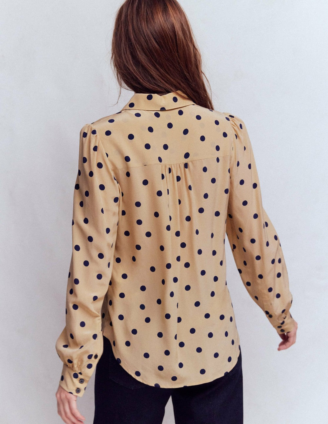 Boden Women Sara Silk Shirt-Sand, Painted Dot Spaced