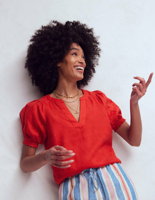 Boden Women Rae Linen Top-Blood Orange