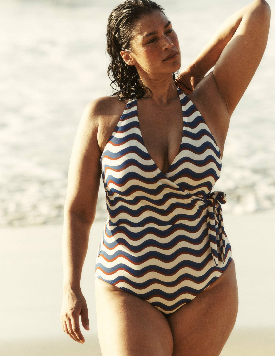 Boden Women Tilos Tie Side Swimsuit-Multi, Wave Stripe