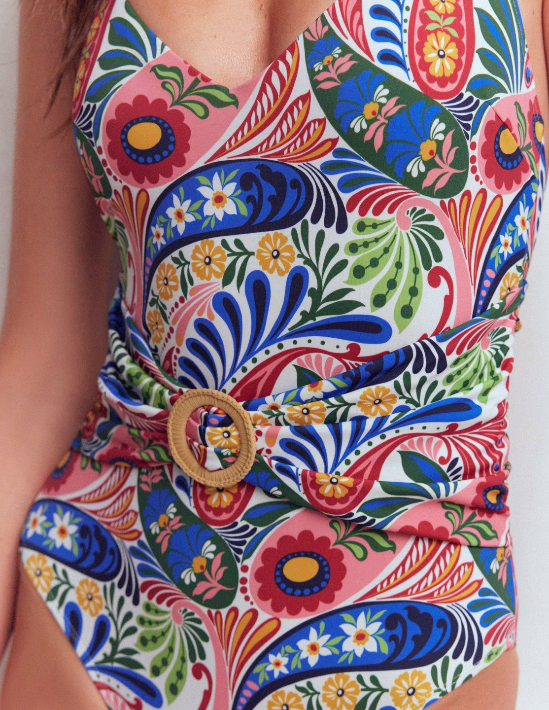 Boden Women Sorrento Hoop Sash Swimsuit-Multi, Enchanted Paisley