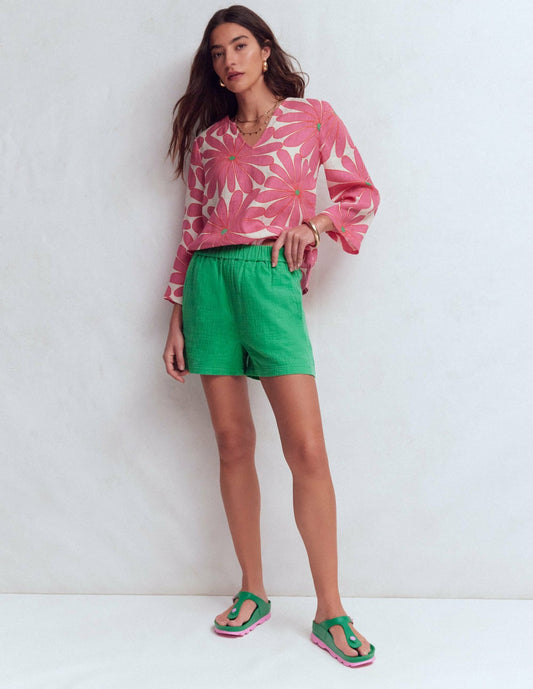 Boden Women Pull On Double Cloth Shorts-Shamrock Green