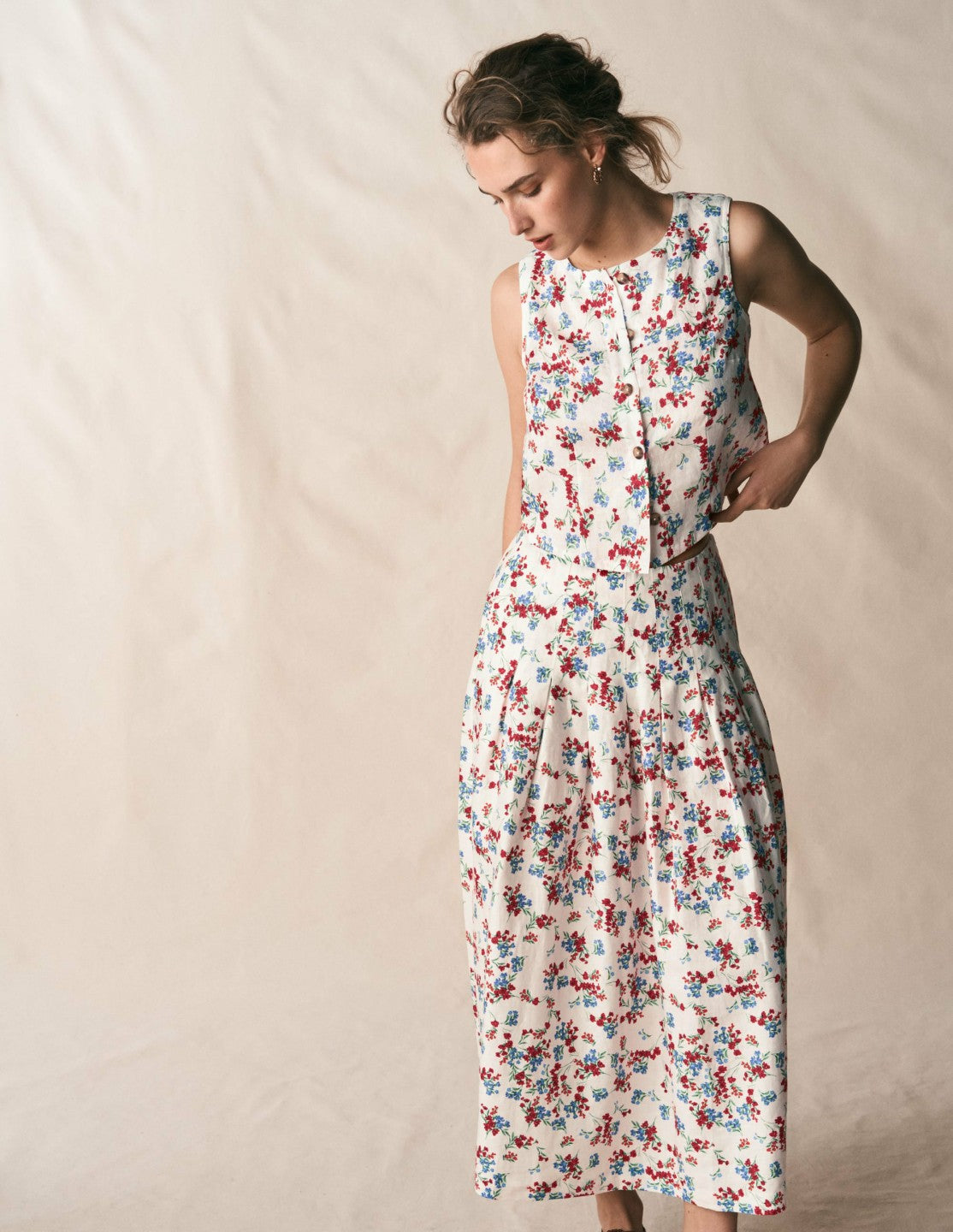 Boden Women Valentina Linen Skirt-Ivory, Bloom Scatter