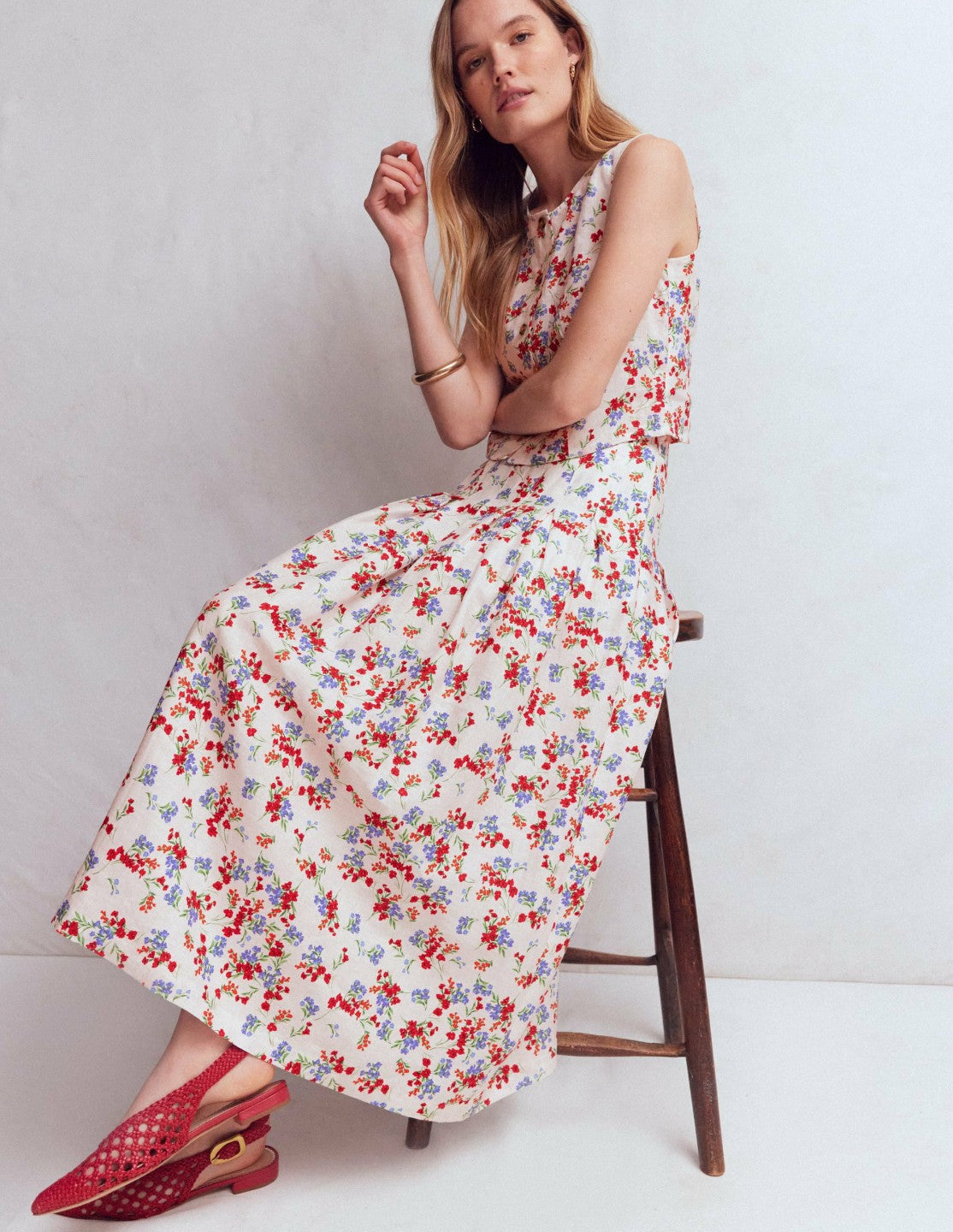 Boden Women Valentina Linen Skirt-Ivory, Bloom Scatter