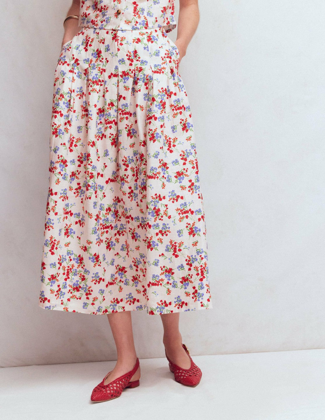 Boden Women Valentina Linen Skirt-Ivory, Bloom Scatter