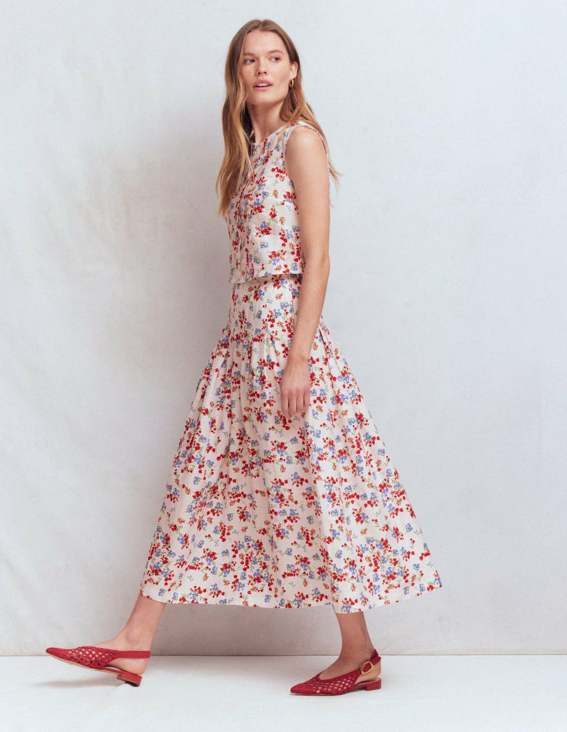 Boden Women Valentina Linen Skirt-Ivory, Bloom Scatter
