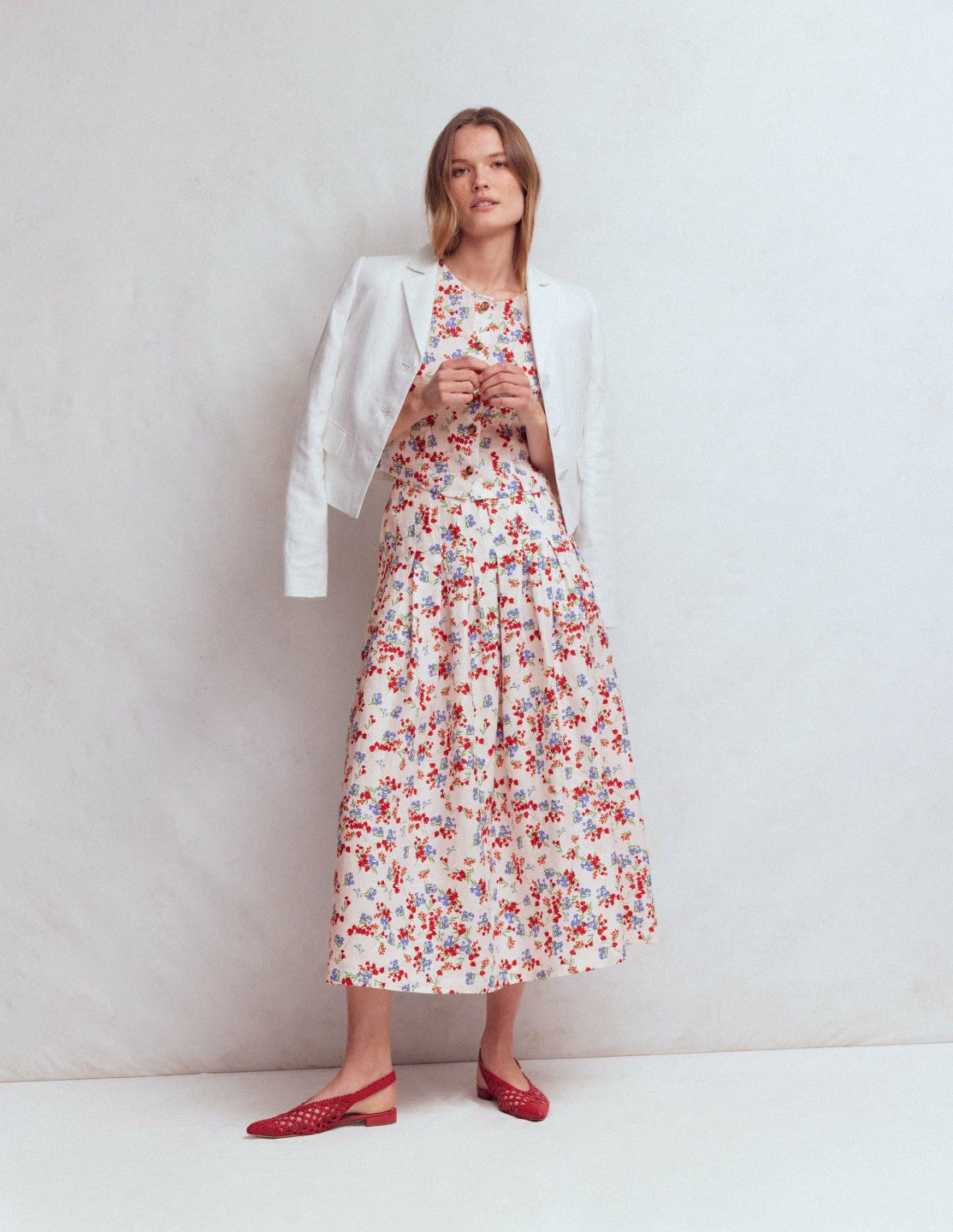 Boden Women Valentina Linen Skirt-Ivory, Bloom Scatter