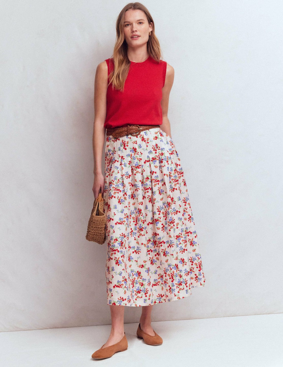 Boden Women Valentina Linen Skirt-Ivory, Bloom Scatter