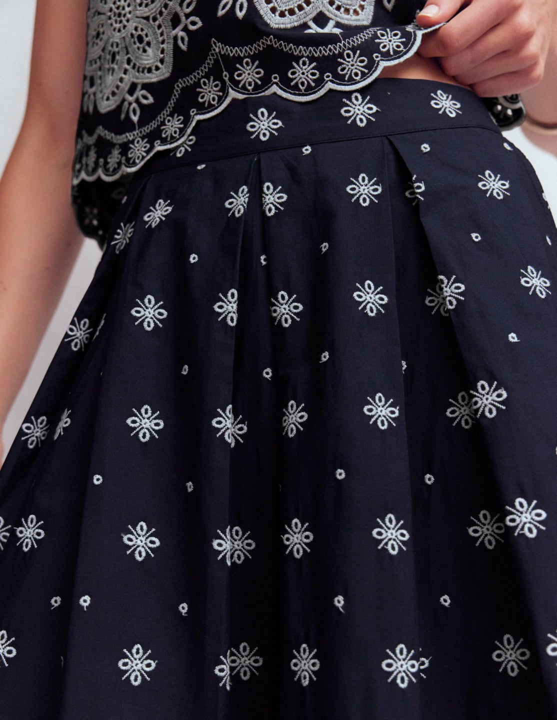 Boden Women Verity Broderie Poplin Skirt-Navy