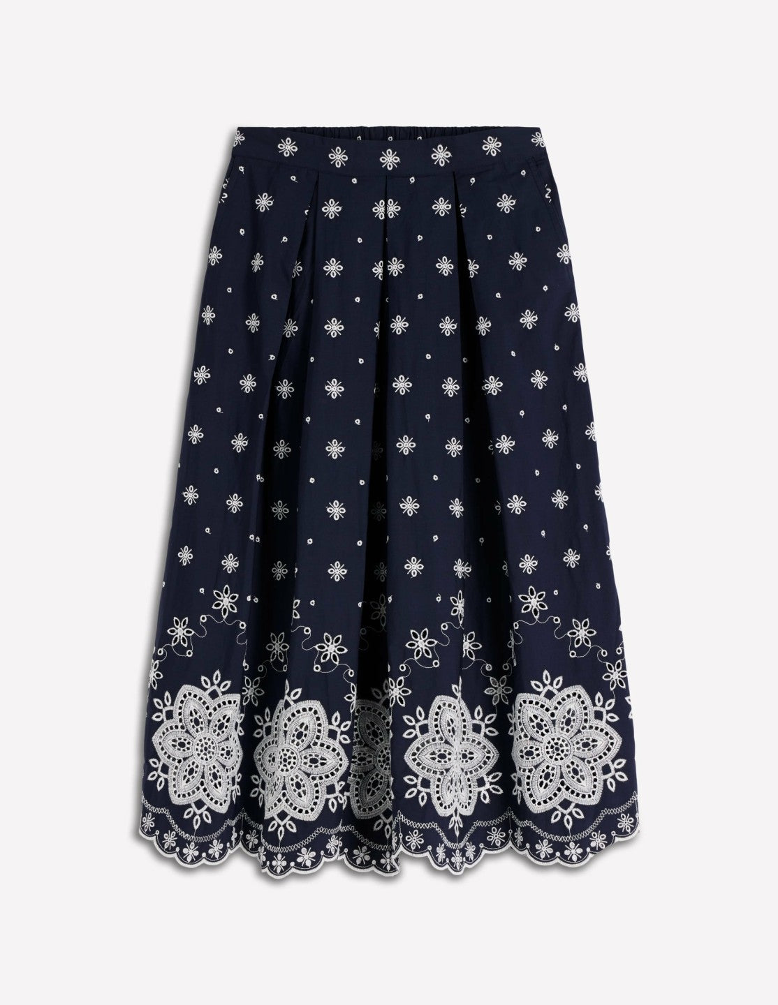 Boden Women Verity Broderie Poplin Skirt-Navy