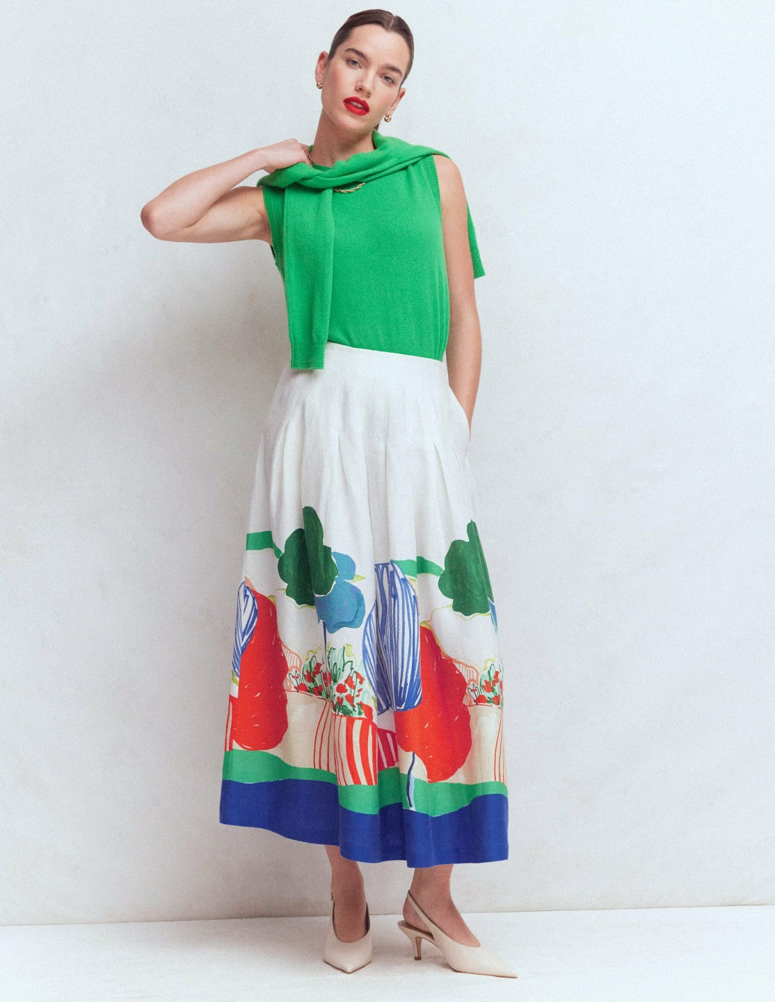Boden Women Valentina Linen Skirt-Multi, Abstract Valley