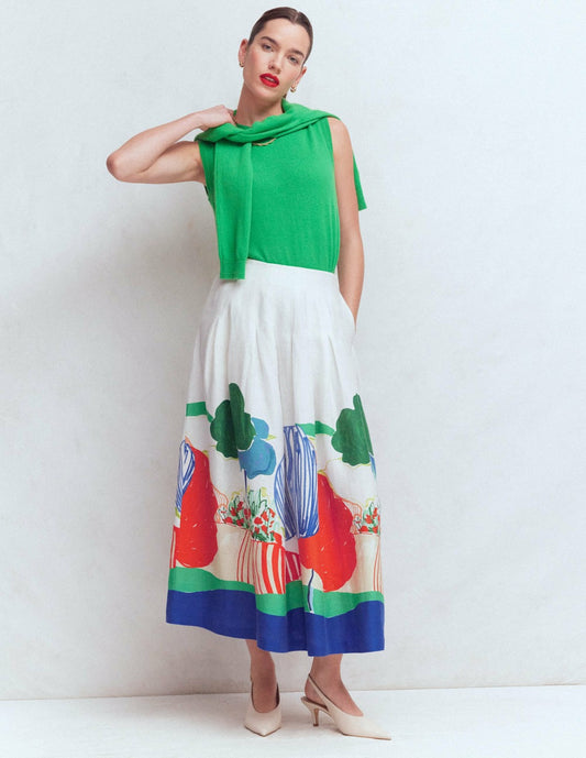 Boden Women Valentina Linen Skirt-Multi, Abstract Valley