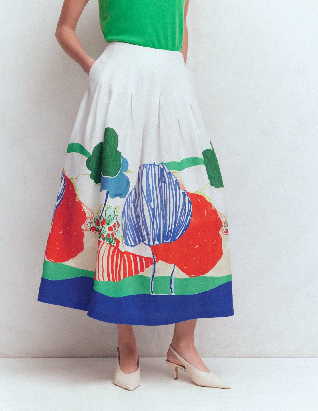 Boden Women Valentina Linen Skirt-Multi, Abstract Valley