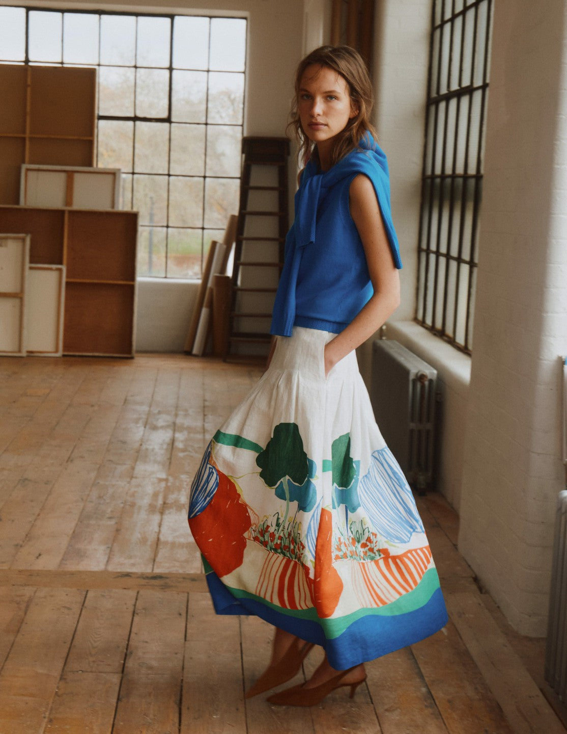 Boden Women Valentina Linen Skirt-Multi, Abstract Valley