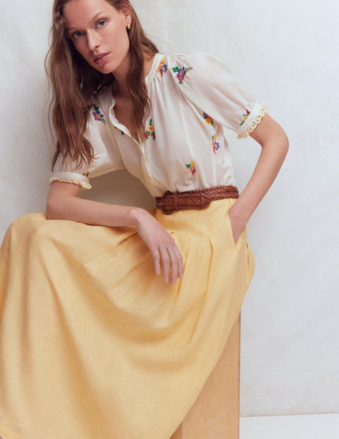 Boden Women Valentina Linen Skirt-Buttercream