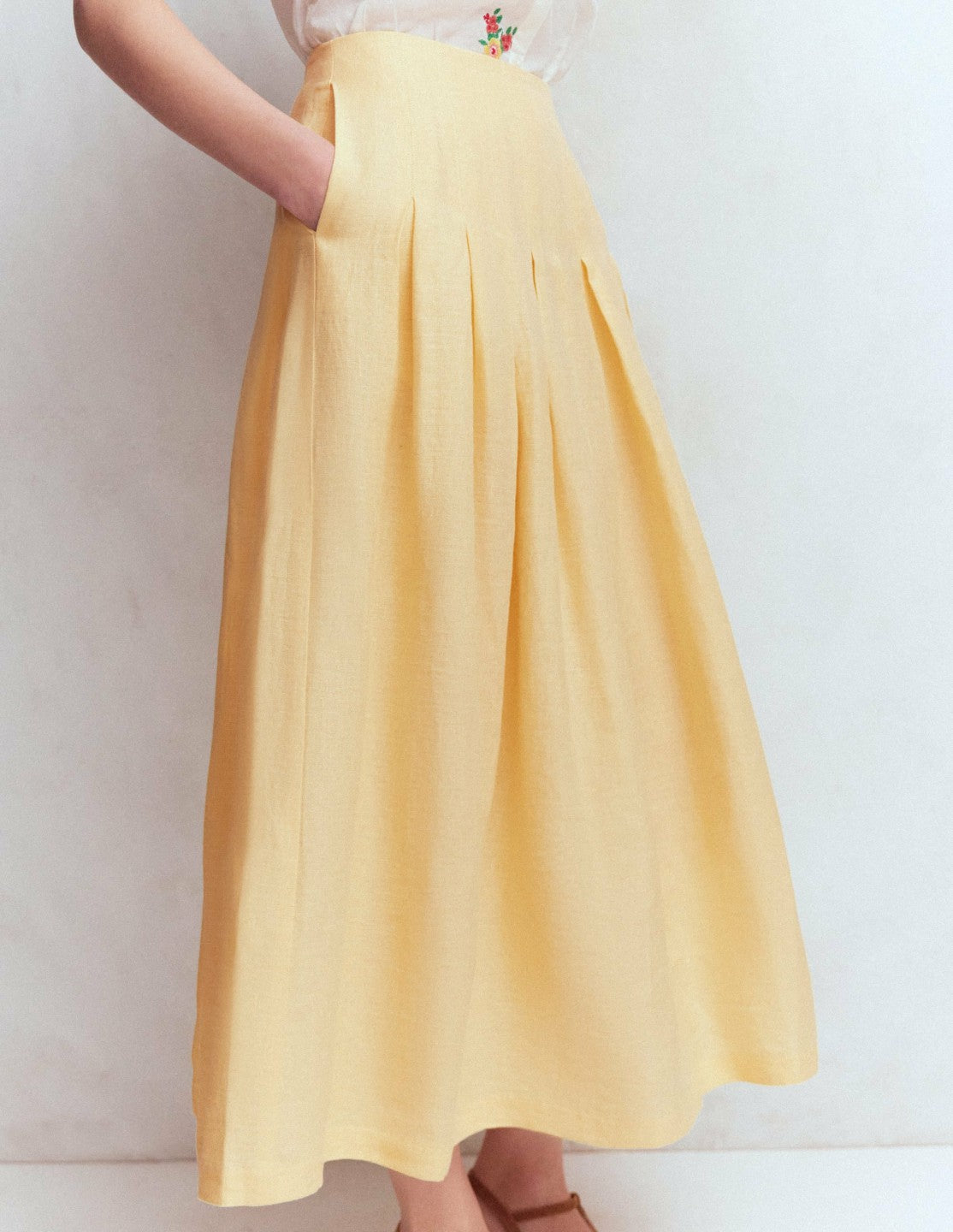 Boden Women Valentina Linen Skirt-Buttercream